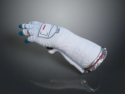 White Professional Glove With Blue Fingertips And Metal Wrist Components 3d model