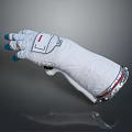 White Professional Glove With Blue Fingertips And Metal Wrist Components