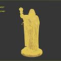 Elegant Golden Hooded Robed Statue With Scepter And Sword On Base