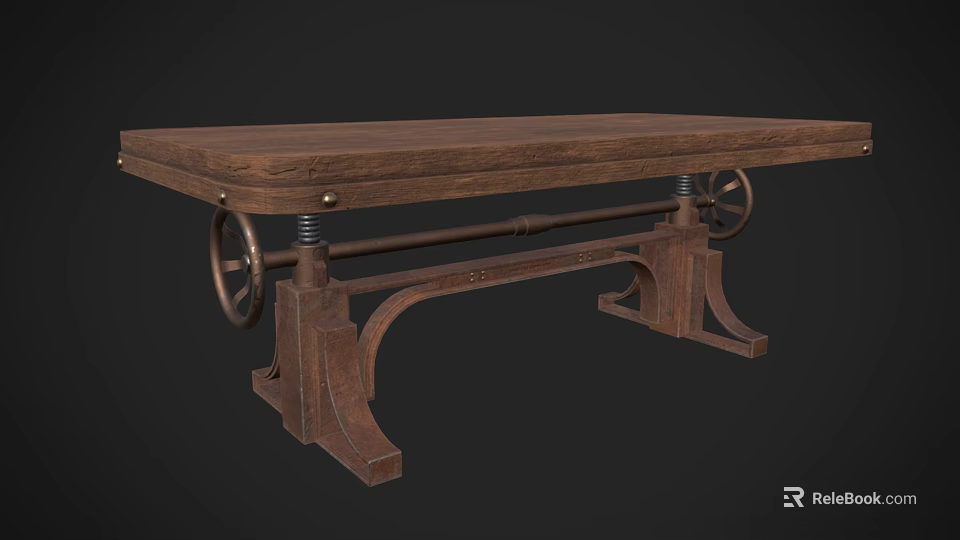 Vintage Industrial Dining Table With Wooden Top And Metal Gear Wheels Design 3d model 