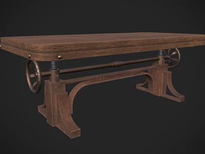 Vintage Industrial Dining Table With Wooden Top And Metal Gear Wheels Design 3d model
