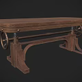 Vintage Industrial Dining Table With Wooden Top And Metal Gear Wheels Design