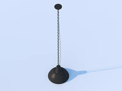 Black Minimalist Pendant Light With Chain And Round Shade On Light Blue Background 3d model