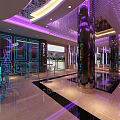 Modern KTV Lounge Interior Design With Colorful Lighting Sofas And Glass Tables
