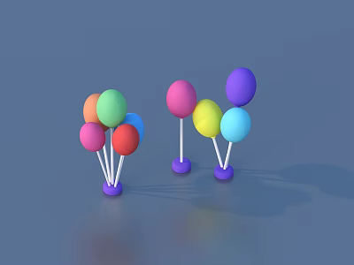 Multiple Colorful Balloons Arrangement With Purple Bases On Blue Background 3d model