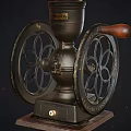 Vintage Kitchen Appliance Coffee Grinder With Wooden Handle And Double Wheel Design