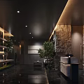 Contemporary Restaurant Interior Design Featuring Stone Walls Green Plants Wooden Decor And Black Flooring