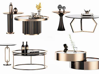 Modern Elegant Coffee Tables With Metal Frames Geometric Shapes And Decorative Ornaments 3d model