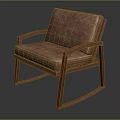 Brown Leather Leisure Chair With Wooden Frame And Classic Rocking Design