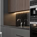 Modern Kitchen Design With Wooden Cabinets Marble Backsplash And Built in Appliances