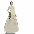 Elegant Woman In White Wedding Dress Holding Colorful Flower Bouquet