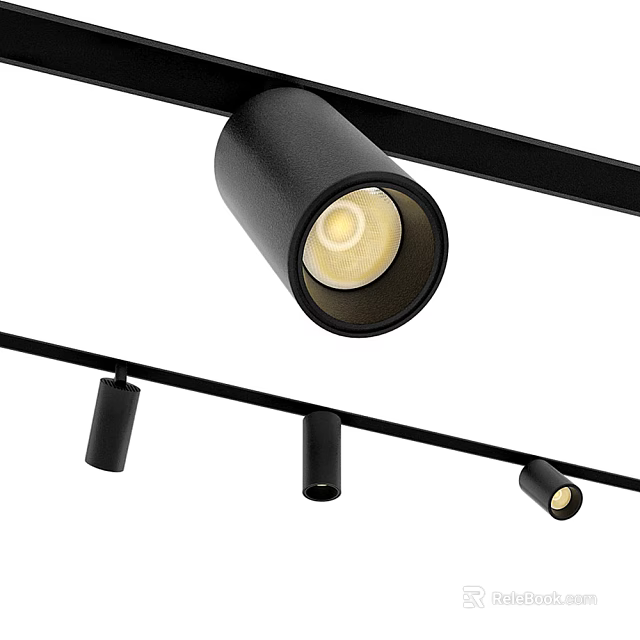 Modern Black Track Mounted Downlights And Spotlights With Warm Illumination For Home Interior Decoration 3d model 