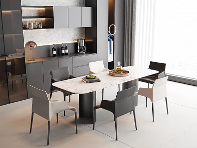 Modern Dining Table Set with Marble Top and Stylish Chairs in Contemporary Kitchen Area 3d model