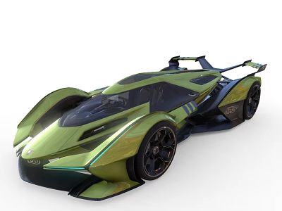 Green Futuristic Supercar With Sleek Aerodynamic Body Sharp Headlights Rear Spoiler And Large Alloy Wheels 3d model