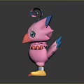 Pink Winged Fantasy Creature Character With Blue Ears Striped Crest And Outstretched Arms