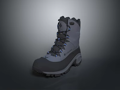 Gray And White Hiking Boots With High Top Design And Non Slip Rubber Soles 3d model