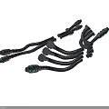 Black Curved Hoses Components With Multiple Flexible Tubes And Green Rings At Ends