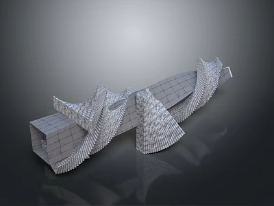 Modern Architectural Structure Model With Folded Geometric Shapes And Grid Texture 3d model
