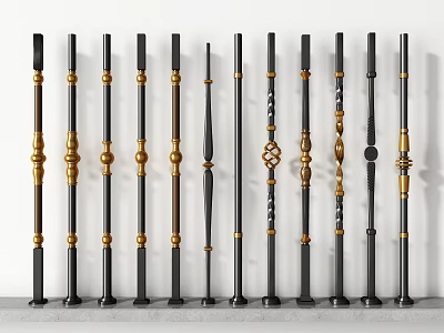 Decorative Metal Railing Designs Featuring Black Gold Accents And Various Decorative Patterns 3d model