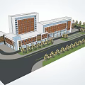 Modern Office Building Exterior Design With Multiple Structures And Surrounding Trees 3d model