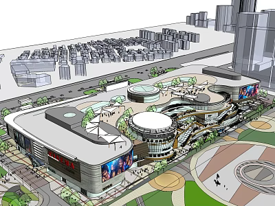 Modern Commercial Complex Design With Open Plaza Greenery And Urban Walkways 3d model