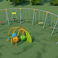 Colorful Outdoor Playground Equipment With Swings Slide And Climbing Structure On Grass Field For Kids