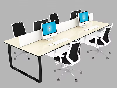 Modern Office Desk With Partition Dividers Computer Monitors And Ergonomic Chairs 3d model