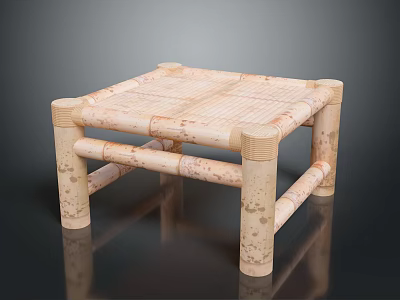 Bamboo Square Side Table With Weave Top And Natural Bamboo Frame Design 3d model