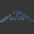 Blue Science Fiction Spaceship Model With Complex Structure And Multiple Components On Black Reflective Surface 3d model