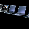 Five Modern Laptops Arranged In A Row With Various Screen Displays On Black Background 3d model