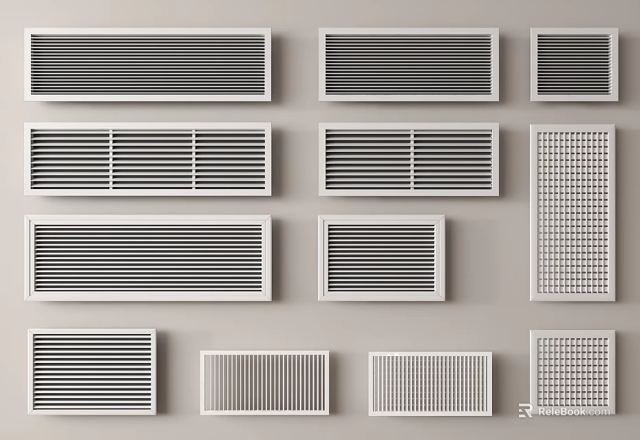 Various Air Vent And Grille Designs With Rectangular Shapes And Grid Patterns 3d model 