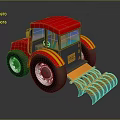 Red Toy Tractor With Large Wheels Yellow Front Attachment And Colorful Stripes