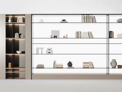 Elegant Modern Glass Display Cabinet With Books Decorative Items And Vases 3d model