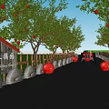 Scenic Pomegranate Picking Garden With Stone Path Stone Mill Decorations Red Lanterns And Mountain View