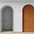 Gray And Brown Arched Hinged Doors In Modern Interior With White Wall 3d model