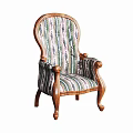 Vintage Leisure Chair With Wooden Frame Striped Fabric Upholstery And Carved Armrests