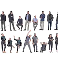 Group Of Men In Various Standing Sitting Poses With Different Postures