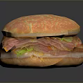 Fresh Juicy Hamburger With Textured Bun Lettuce Tomato Ham And Beef Patty