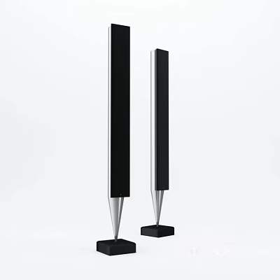 Modern Floor Standing Speakers With Black Body And Silver Base Design 3d model