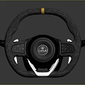 Gray Steering Wheel Featuring Black Circular Center OTIS Logo Yellow Stripe And Side Buttons