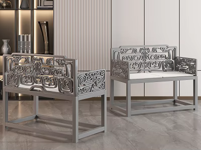 Modern Gray Single Sofa with Carved Backrest and Armrests in Living Room Interior 3d model