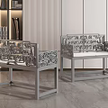Modern Gray Single Sofa with Carved Backrest and Armrests in Living Room Interior