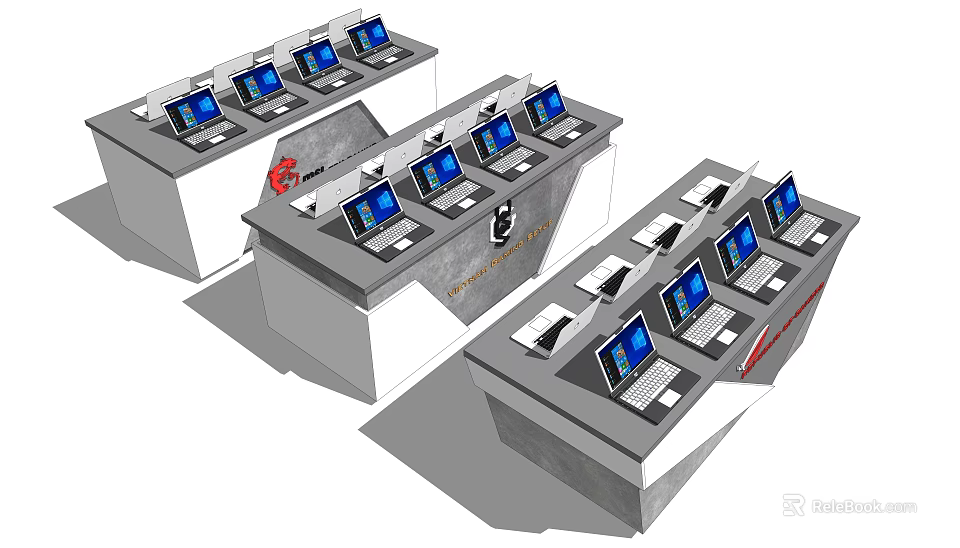 Modern Display Shelves Featuring Multiple Laptops in Retail Electronics Showcase 3d model 