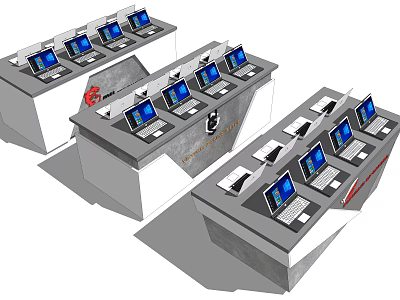 Modern Display Shelves Featuring Multiple Laptops in Retail Electronics Showcase 3d model