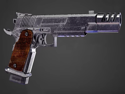 Modern Tactical Pistol With Wooden Grip Metal Body And Tactical Design Features 3d model