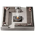 Cozy Outdoor Sofa Setup Surrounded by Fire Pit and Decorative Pillows 3d model