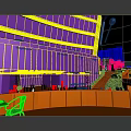 Modern Sky Mall Night Scenery With Glass Facade Bright Lights Slide And Plaza Near High Rise Buildings