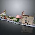 3D Model Of European Stone Cottages With Red Roofs Vines Windows And Doors 3d model