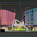 Modern Commercial Street With Glass Facade Buildings Arch Entrance And Vibrant Pedestrian Crowds