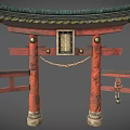 Traditional Chinese Archway Wooden Structure With Carved Roof Tiles And Red Pillars